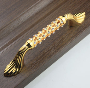 European simple style Classical real 24k golden with diamond high grade zinc alloy knob furniture handle for high grade closet