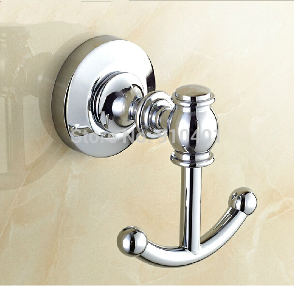 Wholesale And Promotion Chrome Brass Wall Mounted Towel Robe Hooks Dual Clothes Hangers Bathroom Hooks