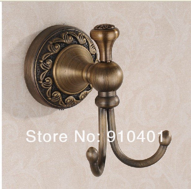 Wholesale And Retail Promotion Antique Brass Flower Art Carved Dual Hangers Bathroom Shower Towel Clothes Hooks