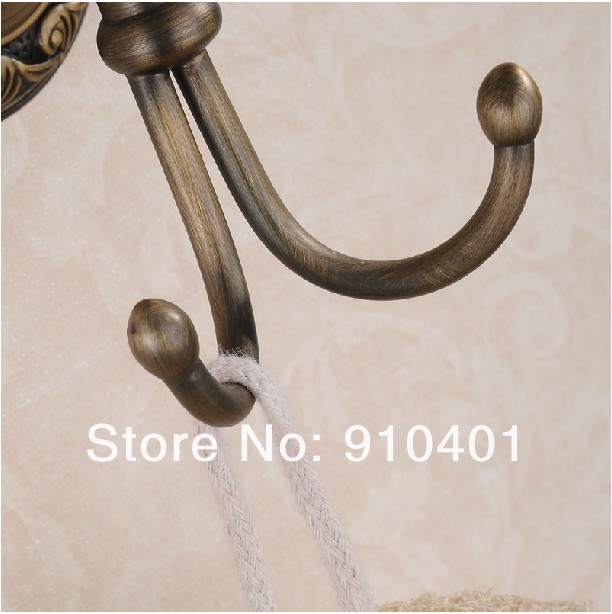 Wholesale And Retail Promotion Antique Brass Flower Art Carved Dual Hangers Bathroom Shower Towel Clothes Hooks