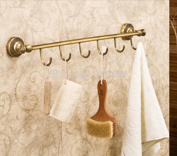 Wholesale And Retail Promotion Antique Brass Square Bathroom Towel Coat Hooks Robe Hook Hanger 6 Hooks Hangers