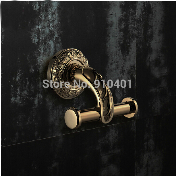 Wholesale And Retail Promotion Antique Brass Wall Mounted Bathroom Embossed Hooks Dual Robe Hangers