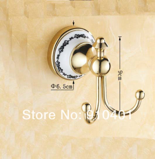 Wholesale And Retail Promotion Gold Wall Mountd Brass Bathroom Kitchen Hooks Dual Robe Towel Clothes Hangers