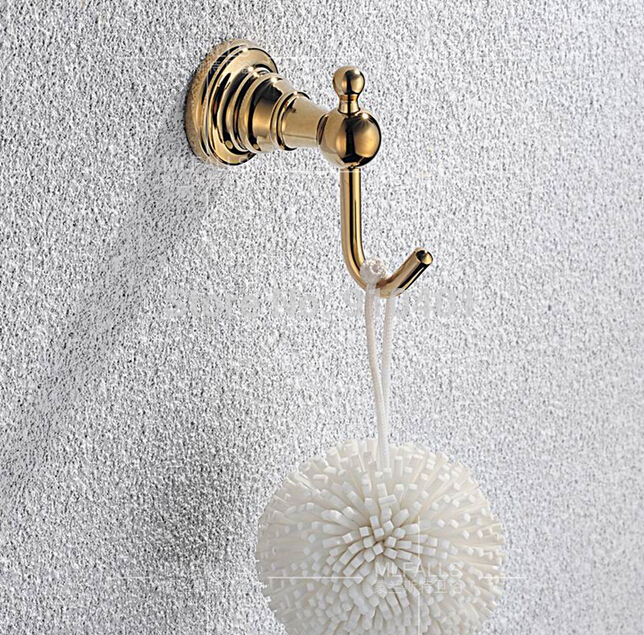 Wholesale And Retail Promotion Golden Brass Wall Mounted Bathroom Hook Hangers Wall Mounted Single Towel Hook