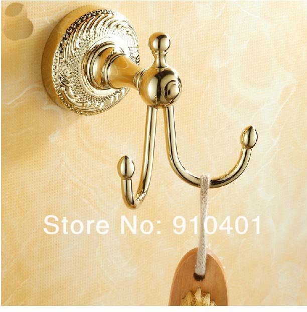 Wholesale And Retail Promotion Luxury Flower Golden Brass Bathroom Kitchen Hooks Dual Robe Towel Clothes Hanger