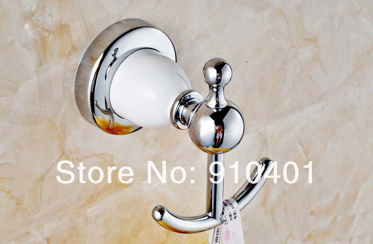 Wholesale And Retail Promotion Modern White Chrome Solid Brass Towel Coat Hook Dual Robe Hangers