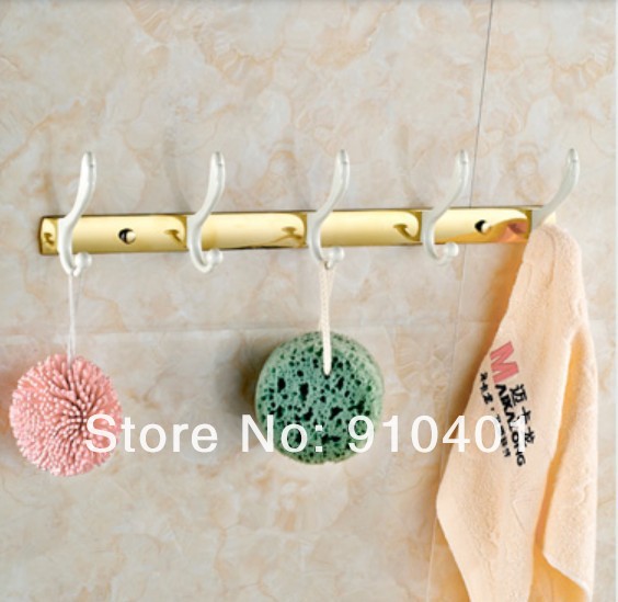 Wholesale And Retail Promotion Modern White Golden Wall Mounted Hooks 5 Hook For Rack Hanger Hats Clothes Towel