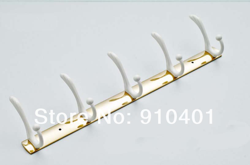 Wholesale And Retail Promotion Modern White Golden Wall Mounted Hooks 5 Hook For Rack Hanger Hats Clothes Towel