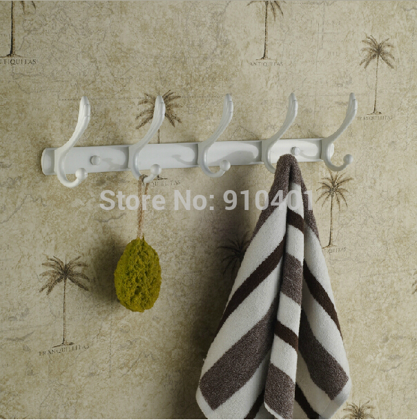 Wholesale And Retail Promotion NEW 19" White Painting Wall Mounted Bathroom Row Hook Towel Clothes Hat 5 Hanger