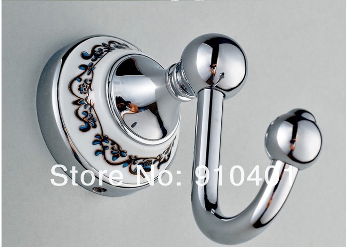 Wholesale And Retail Promotion NEW Polished Chrome Brass Blue And White Flower Base Bath Door Hook And Hangers