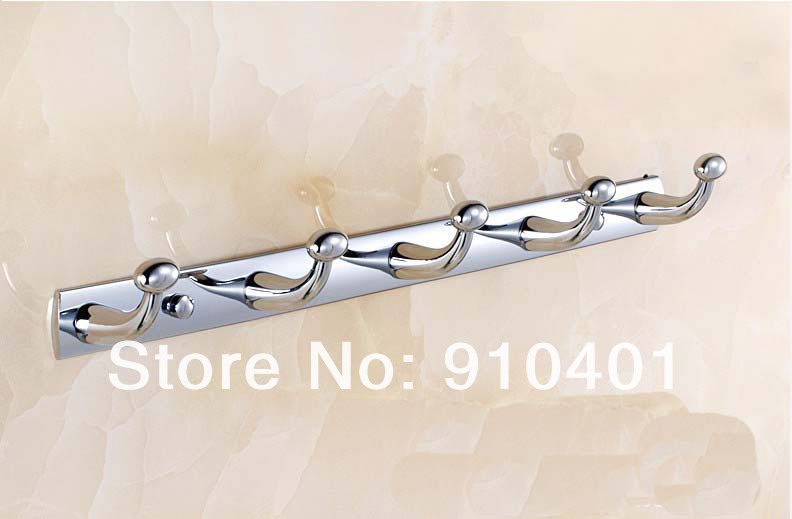 Wholesale And Retail Promotion Polished Chrome Brass Wall Mounted Row Clothes Hooks 5 Pegs Towel Hat Hangers