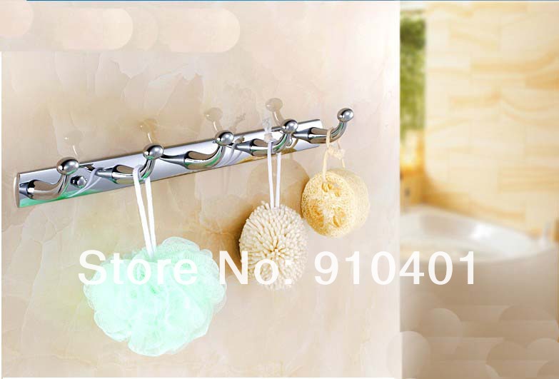 Wholesale And Retail Promotion Polished Chrome Brass Wall Mounted Row Clothes Hooks 5 Pegs Towel Hat Hangers