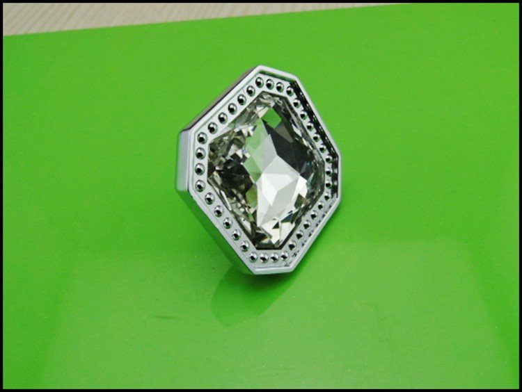 10Pcs Modern Fashion  Diamond Glass Chrome Cabinet Drawer Knobs Pull Handle New  (Diameter: 32MM)
