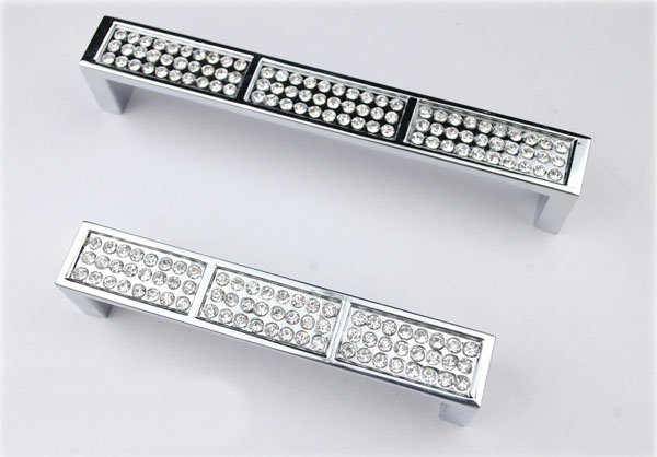 Modern K9 Crystal Handles Kitchen Cabinet Knobs Drawer Pulls (C.C.:128mm,Length:138mm)