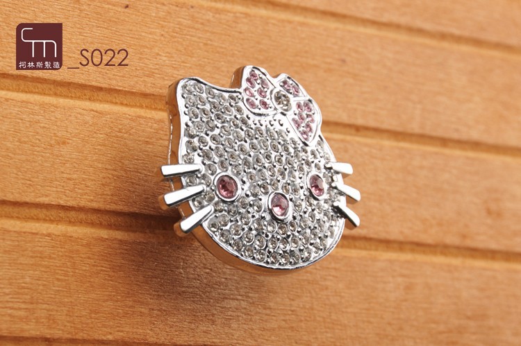 Free Shipping Hello Kitty cabinet Knobs crystal single Hole girl bedroom cupborad knob