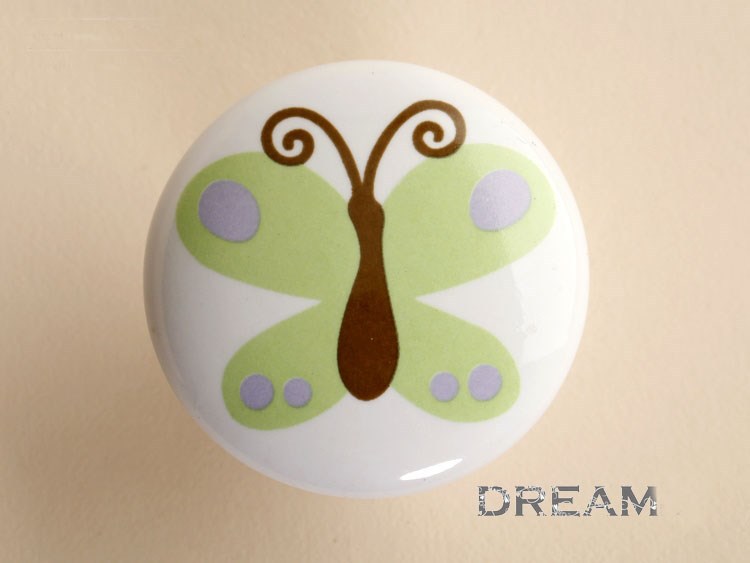 Free Shipping  green butterfly Drawer Knobs / Kids Children Handle Pulls/ kids knob Kitchen cabinet knob 5pcs/lot with screws