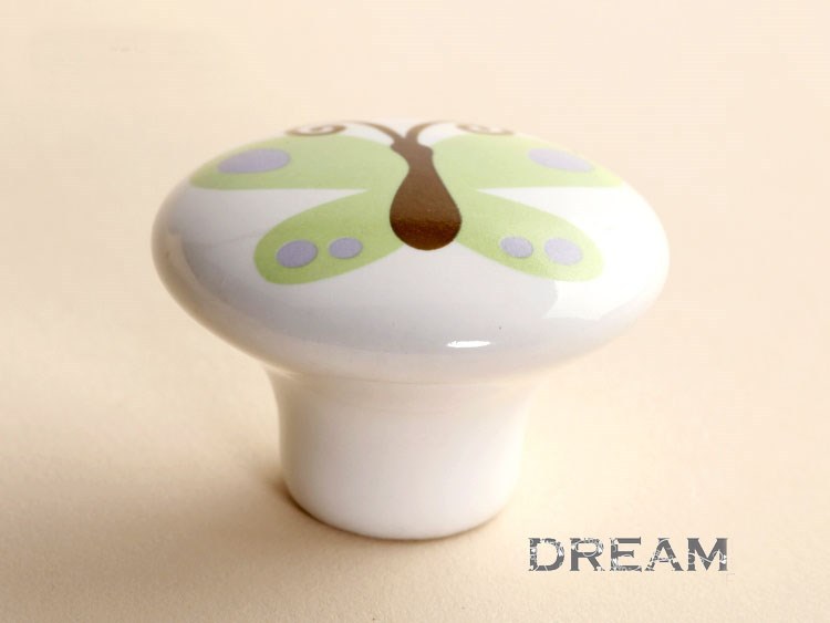 Free Shipping  green butterfly Drawer Knobs / Kids Children Handle Pulls/ kids knob Kitchen cabinet knob 5pcs/lot with screws