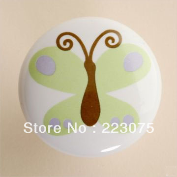 Free Shipping green butterfly Drawer Knobs / Kids Children Handle Pulls/ kids knob Kitchen cabinet knob 5pcs/lot with screws