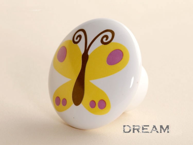 Free Shipping  yellow butterfly Drawer Knobs / Kids Children Handle Pulls/ kids knob Kitchen cabinet knob 5pcs/lot with screws