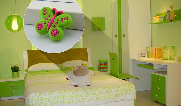 2PCS for soft kids colorful butterfly furniture handles drawer pulls kids bedroom dresser knobs