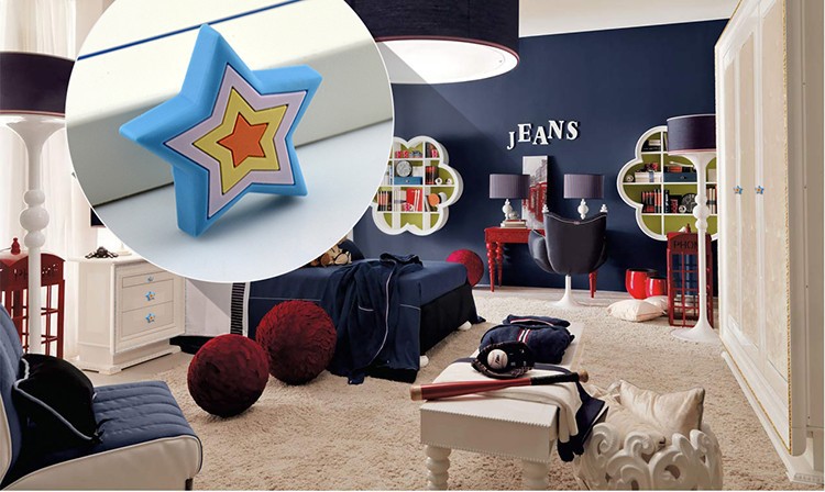 2PCS for soft kids colorful star furniture handles drawer pulls kids bedroom dresser knobs