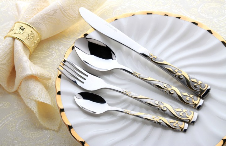 1 set Luxury Joaquin Golden Stainless Steel Steak Knife and Fork & Spoon four-piece Western-style Food Flatware Sets Tableware
