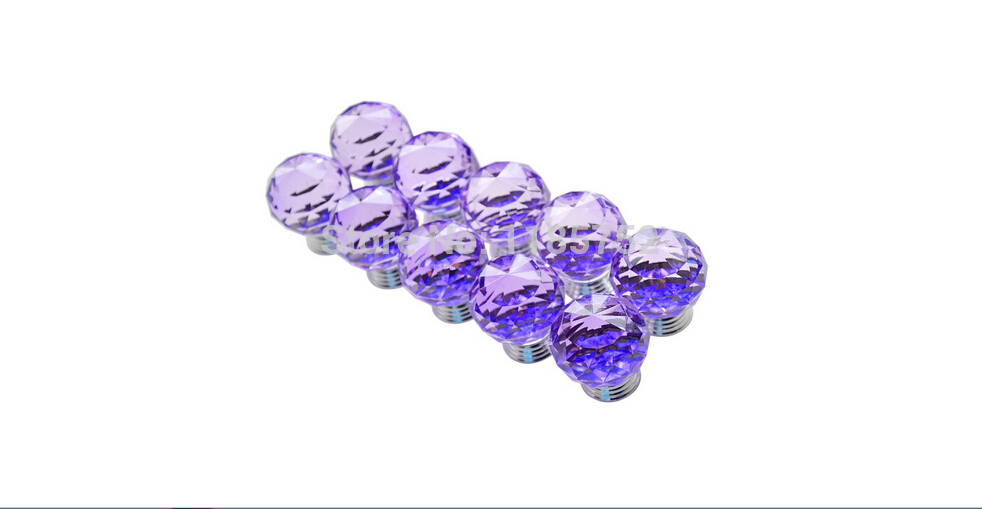 10pcs Diameter 40mm Sparkle Purple Glass Crystal Cabinet Pull