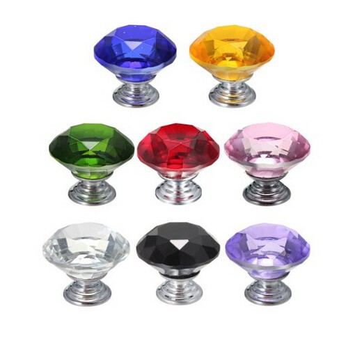 10PCS/LOT 40mm Purple Glass Crystal Cabinet Pull Drawer Handles For Furniture Glass Drawer Pulls Kitchen Door  Free Shipping