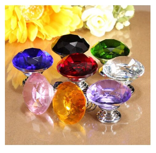 10PCS/LOT 40mm Purple Glass Crystal Cabinet Pull Drawer Handles For Furniture Glass Drawer Pulls Kitchen Door  Free Shipping