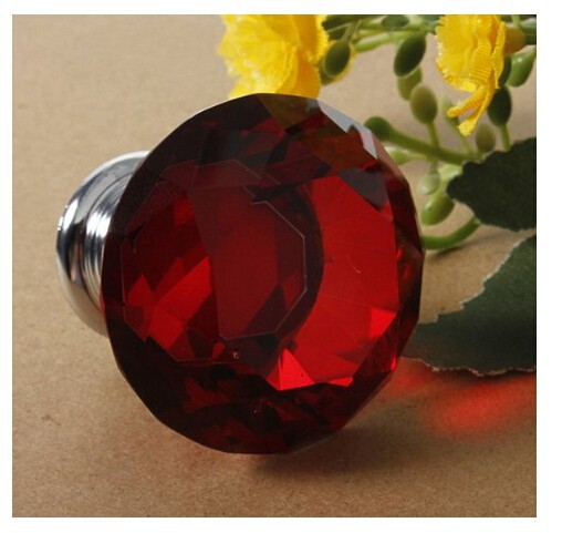 10PCS/LOT 40mm Wine Red Glass Crystal Cabinet Pull Drawer Handles For Furniture China Cabinet Knobs Kitchen Door  Free Shipping