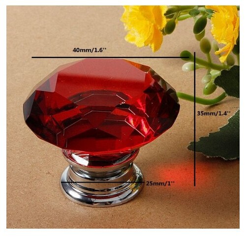 10PCS/LOT 40mm Wine Red Glass Crystal Cabinet Pull Drawer Handles For Furniture China Cabinet Knobs Kitchen Door  Free Shipping