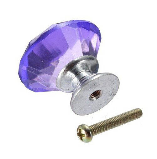 2014 Brand New 8PCS/LOT 40mm Purple Glass Crystal Cabinet Pull Drawer Handles For Furniture Glass Drawer Pulls Kitchen Door