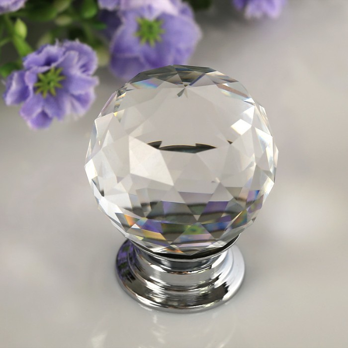 30mm 10PCS/LOT Sparkle Clear Glass Crystal Cabinet Pull Drawer Handle Kitchen Door Wardrobe Cupboard Knob Free Shipping