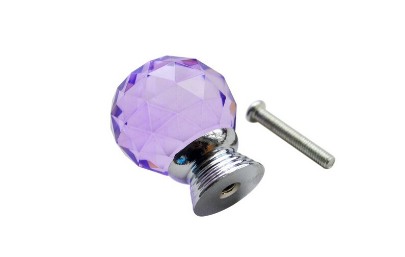 6PCS/LOT Free Shipping Diameter 40mm Sparkle Purple Glass Crystal Cabinet Pull Drawer Handle Kitchen Door Wardrobe Cupboard Knob