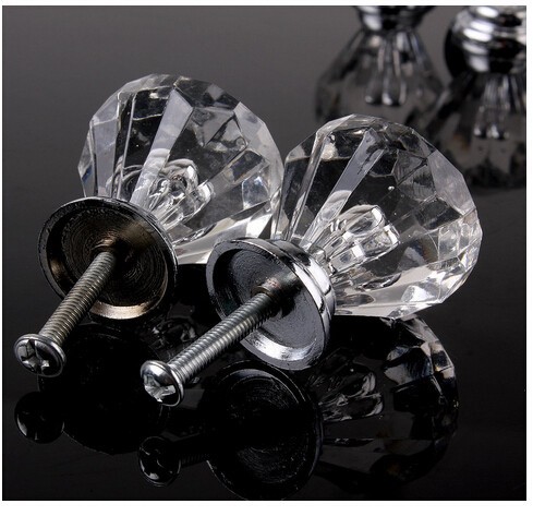 6PCS/LOT New 32mm Clear Glass Crystal Cabinet Pull Drawer Handles For Furniture Kitchen Cabinet Door Handles Free Shipping