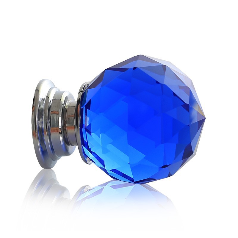 Brand New 40mm Blue Zinc Alloy Crystal Round Ball Glass Diamond Cabinet Knobs Handles Drawer Cupboard Door Pulls 5PCS/LOT