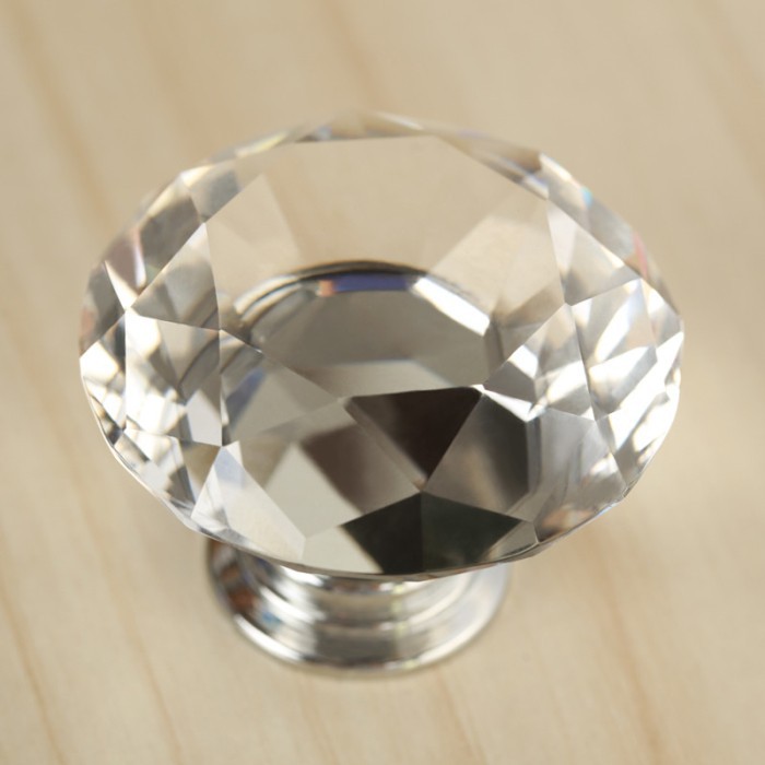 Diamond Shaped Clear Glass Crystal Cabinet Pull Drawer Handle Kitchen Door Knob Home Furniture Knob 1PCS Diameter 30mm