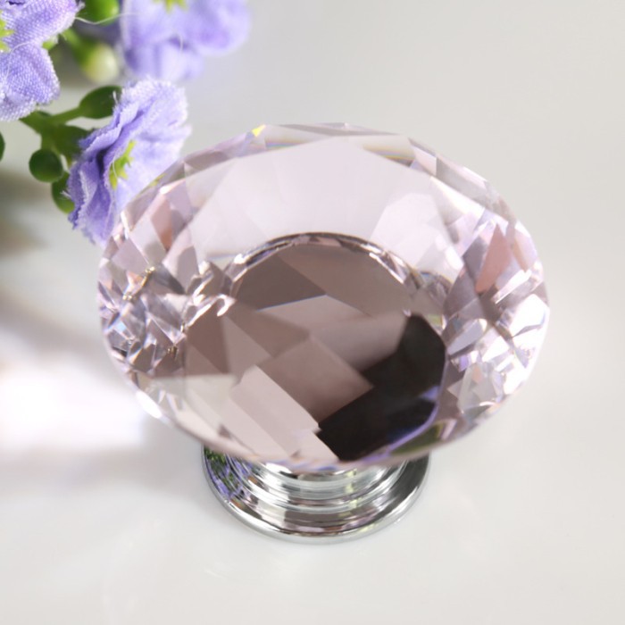 Diamond Shaped Pink Glass Crystal Cabinet Pull Drawer Handle Kitchen Door Knob Home Furniture Knob 10PCS Diameter 40mm