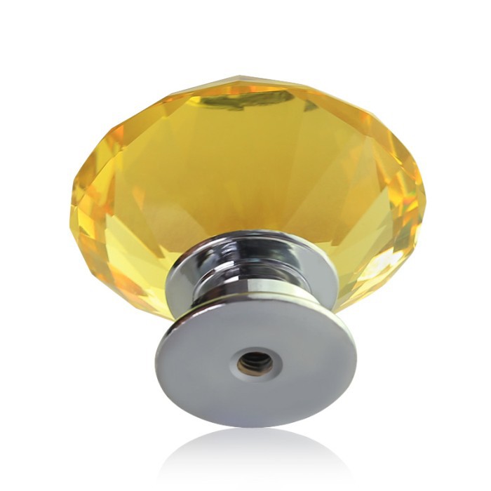 Diamond Shaped Yellow Glass Crystal Cabinet Pull Drawer Handle Kitchen Door Knob Home Furniture Knob 10PCS Diameter 40mm