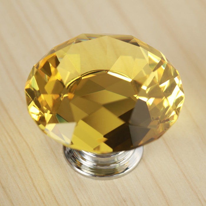 Diamond Shaped Yellow Glass Crystal Cabinet Pull Drawer Handle Kitchen Door Knob Home Furniture Knob 10PCS Diameter 40mm