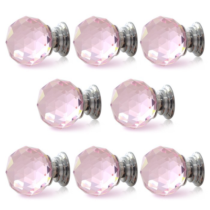 Free Shipping 10PCS Diameter 30mm Sparkle Pink Glass Crystal Cabinet Pull Drawer Handle Kitchen Door Wardrobe Cupboard Knob