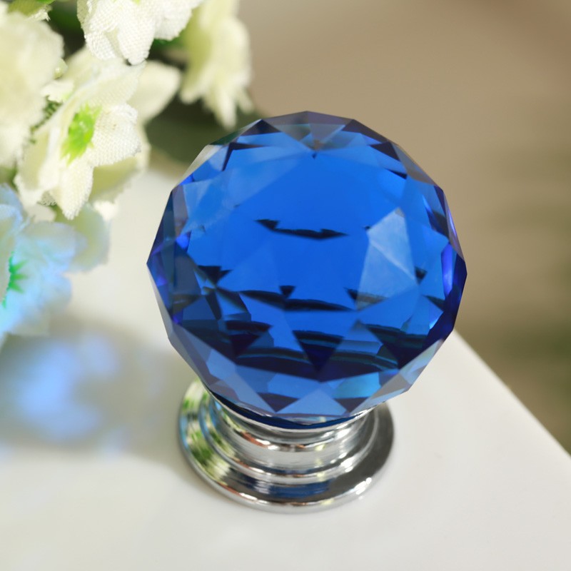 Free Shipping Sparkle Blue Glass Crystal Cabinet Pull Drawer Handle Kitchen Door Knob Home Furniture Knob 10PCS Diameter 30mm