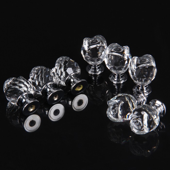 HOT New 2014 Rose Shaped Clear Glass Crystal Cabinet Pull Drawer Handle Kitchen Door Knob Home Furniture Knob 1PCS Diameter 20mm