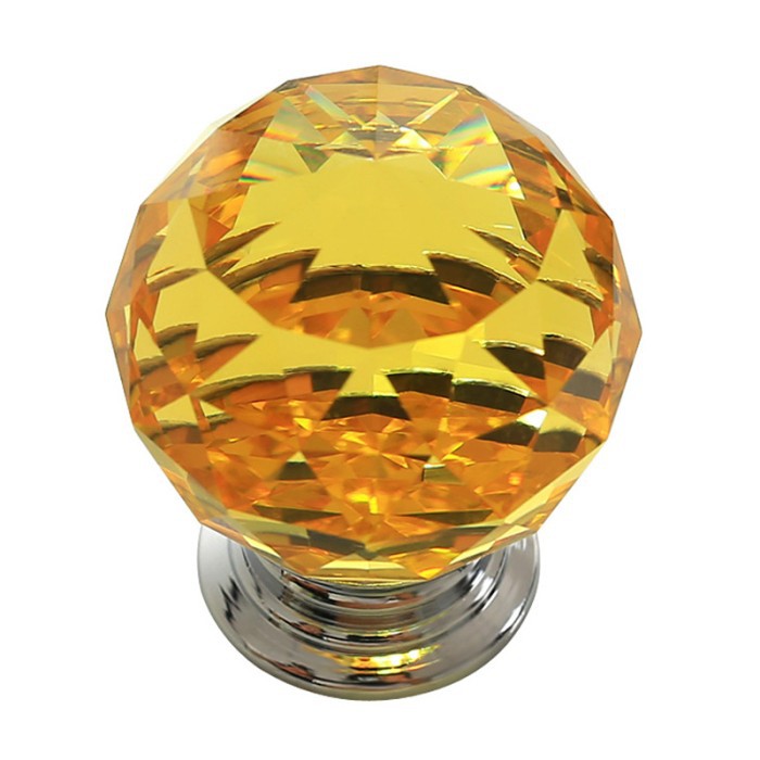 Top Quality 40mm Zinc Alloy Crystal Ball Sparkle Glass Cabinet Knobs Handles Drawer Cupboard Door Pulls Yellow 5PCS/LOT