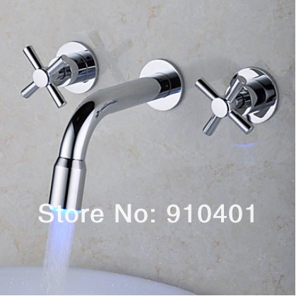 Brand new!brass wall mount bathroom basin faucet double hands mixer with color changing LED light chrome