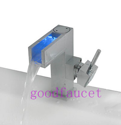 Brass Chrome Finish LED Light Color Changing Bathroom Sink Faucet - Blade Series Basin Vanity Sink Mixer Tap