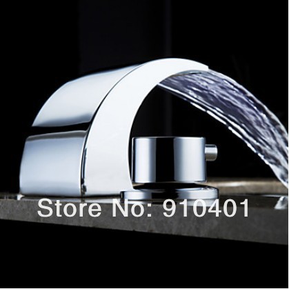 Classic Luxury 3pcs solid brass waterfall  bathroom tub faucet double circle handles with color changing