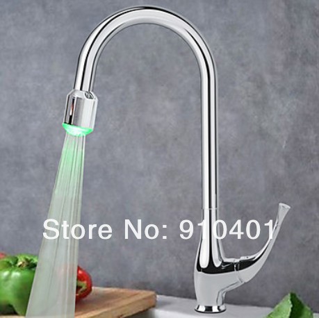 Contemporary Chrome kitchen Faucet pull out Spray LED Mixer Water Tap Color Changing