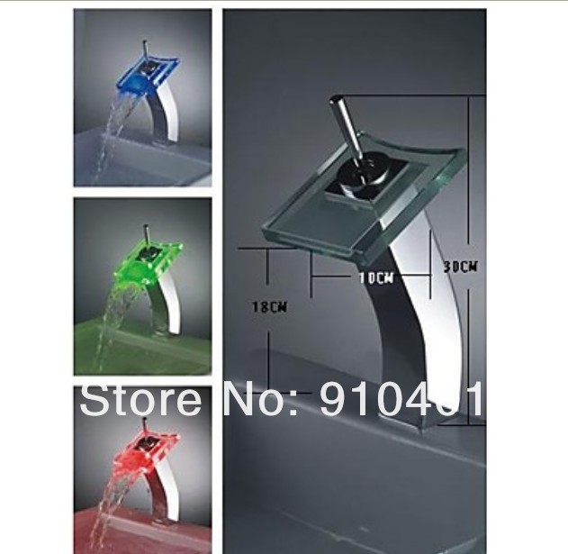 Contemporary Promotion LED Deck Mounted Bathroom Basin Faucet Single Handle Waterfall Sink Mixer Tap