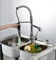 Factory direct sell!NEW Color changing LED light kitchen faucet solid brass spring sink mixer tap practical dual spouts(chrome)